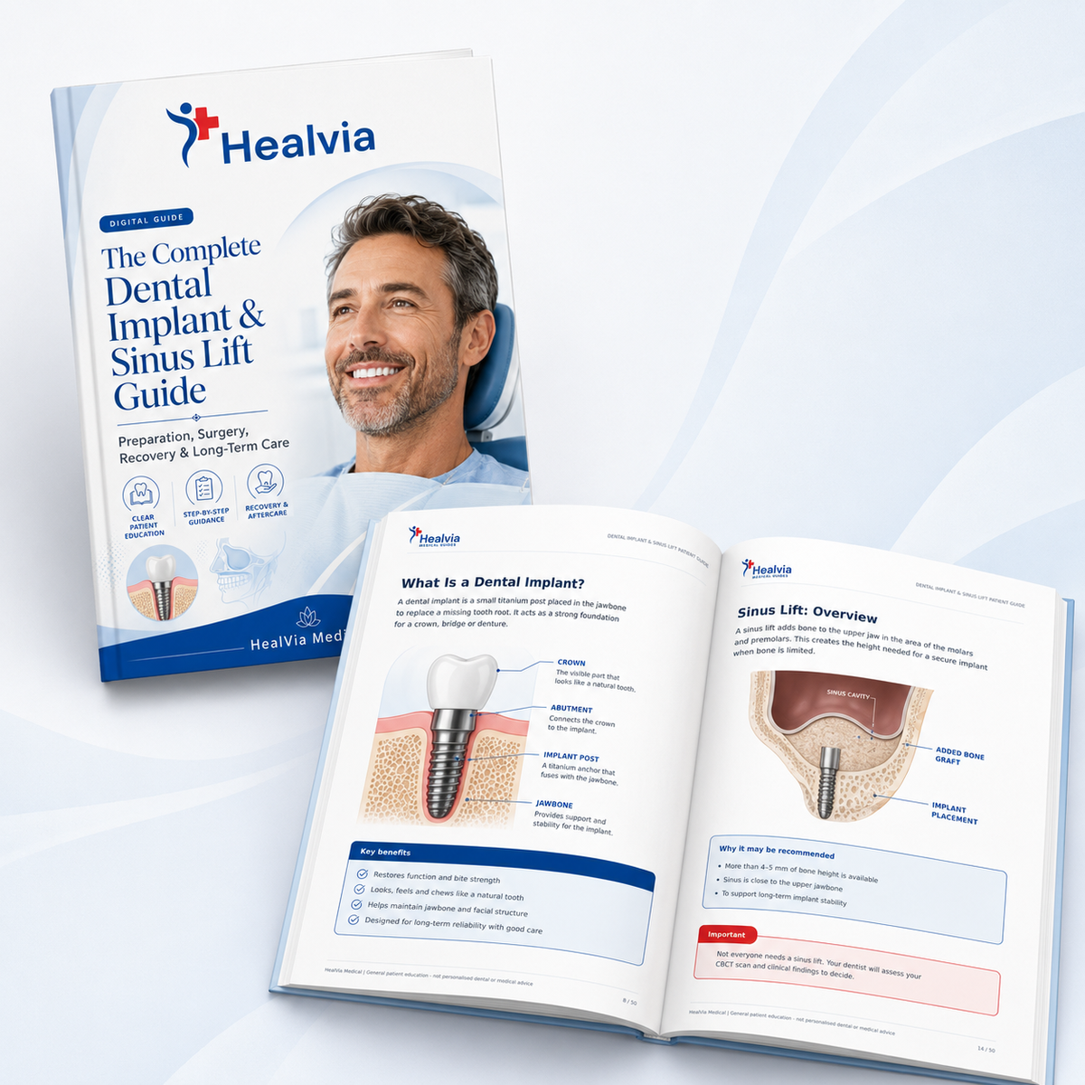 Additional content preview from the HealVia dental implant and sinus lift guide