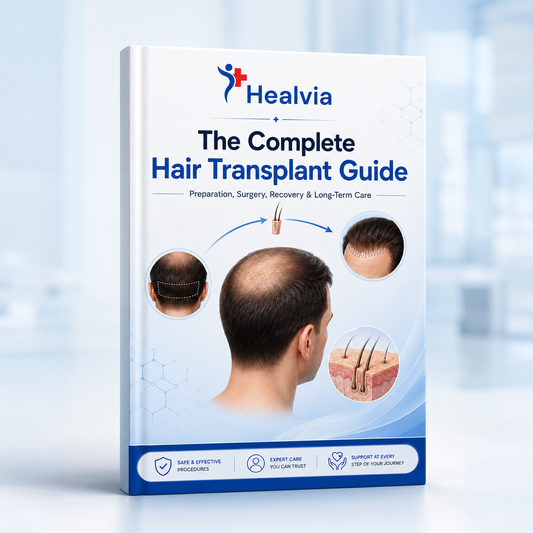HealVia Complete Hair Transplant Guide digital book cover