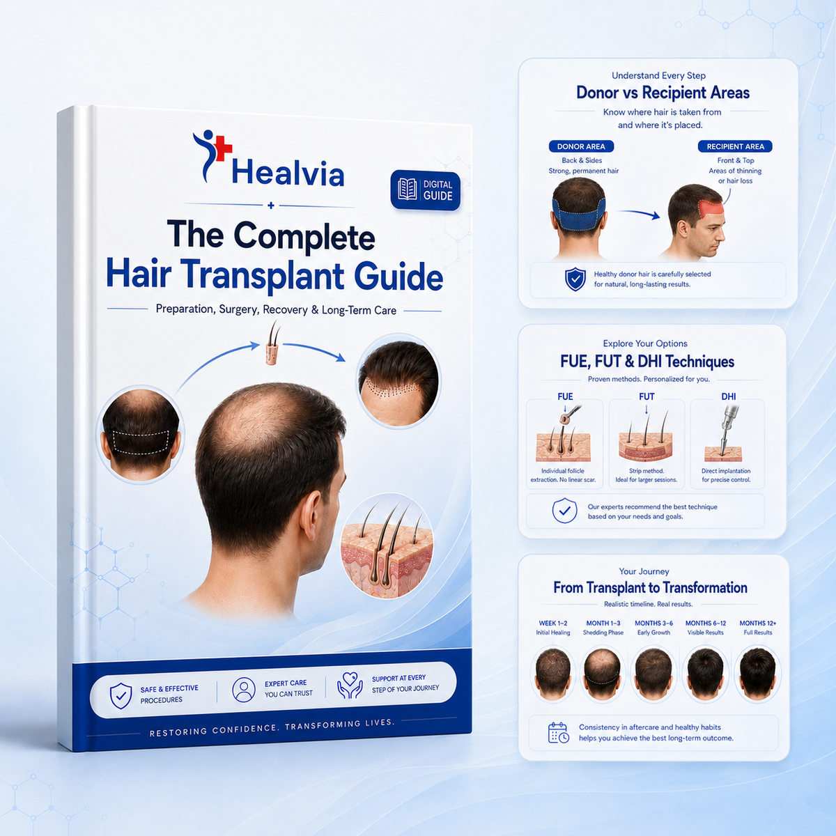 Additional content preview from the HealVia hair transplant guide