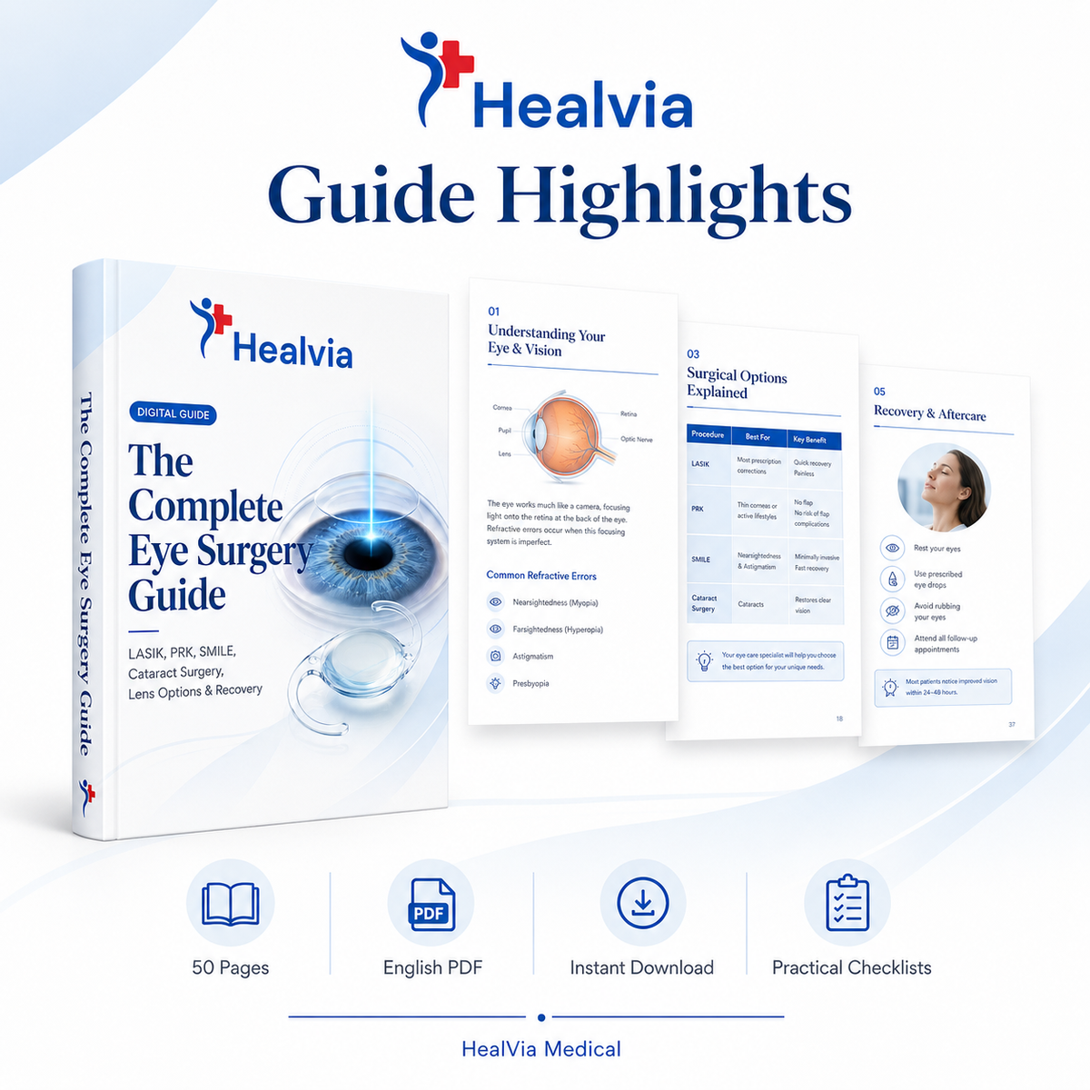 Additional content preview from the HealVia eye surgery guide