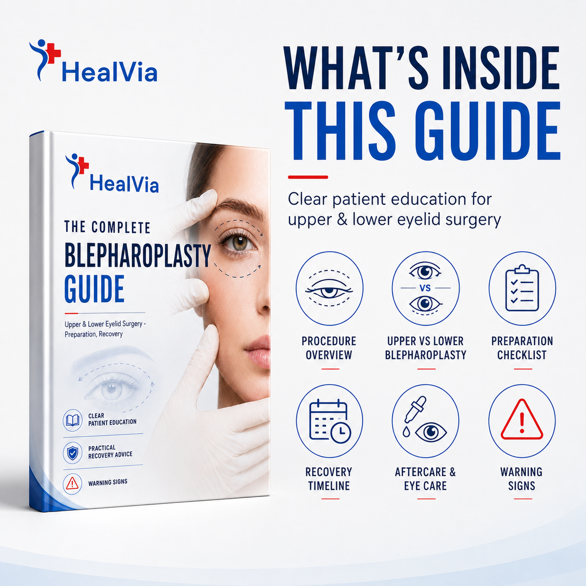 Interior page preview from the HealVia blepharoplasty patient guide